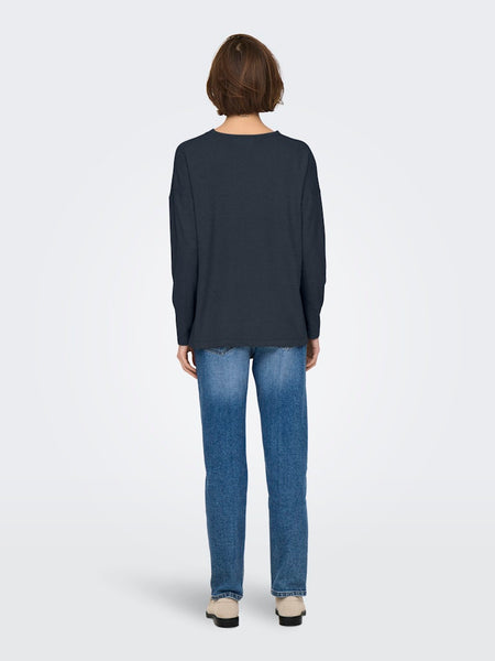 ONLY Oversized V-Neck Knit Top in Blue