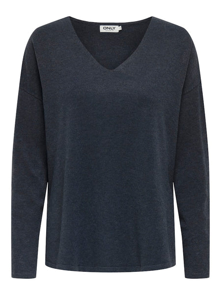 ONLY Oversized V-Neck Knit Top in Blue