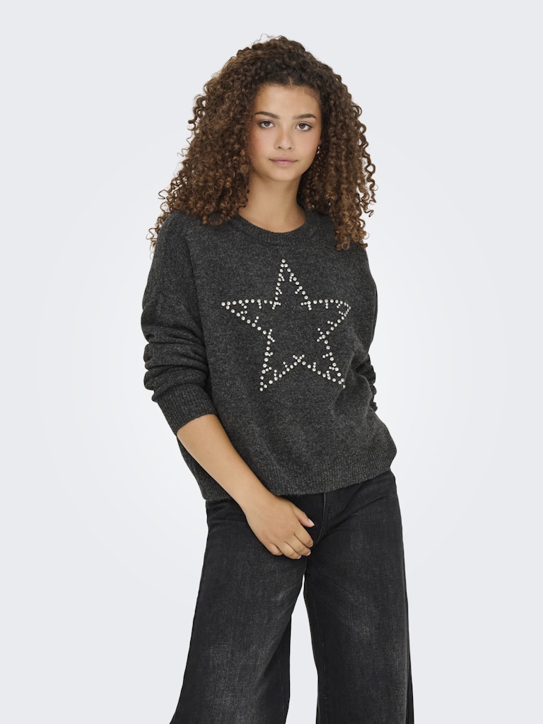 ONLY Knitted Rhinestone Star Jumper in Grey