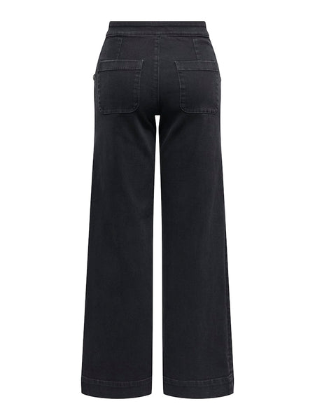 ONLY Wide Leg Button Detail Jeans in Black