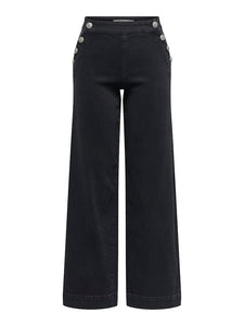 ONLY Wide Leg Button Detail Jeans in Black