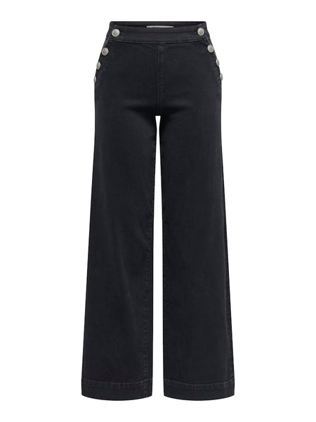 ONLY Wide Leg Button Detail Jeans in Black