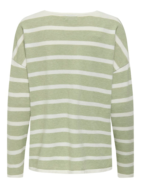 ONLY Striped Oversized V-Neck Knit Top in Green