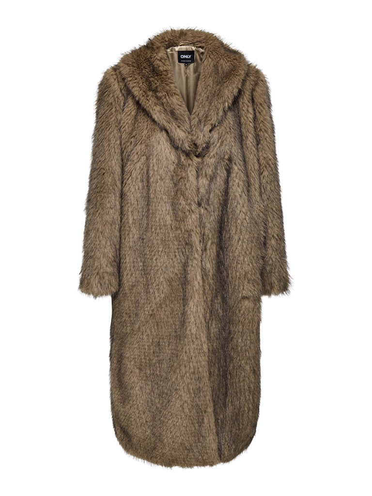 ONLY Long Faux Fur Coat in Brown