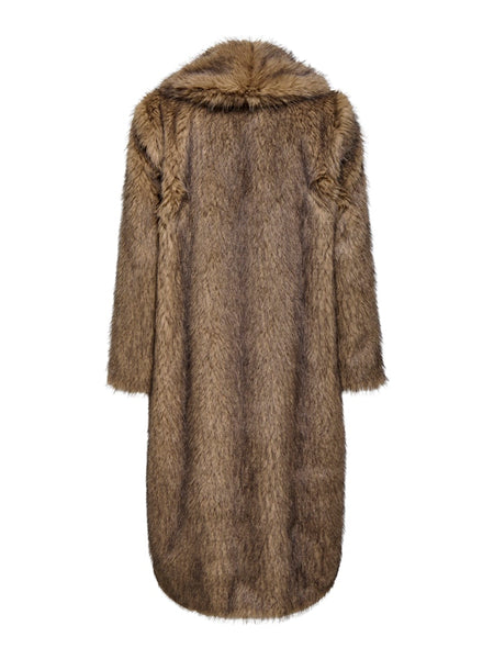 ONLY Long Faux Fur Coat in Brown