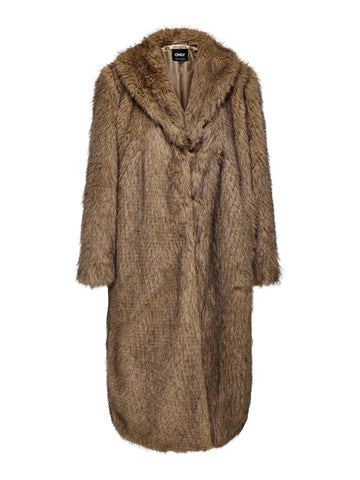 ONLY Long Faux Fur Coat in Brown