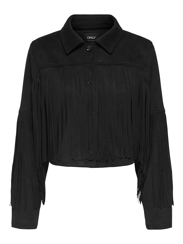 ONLY Faux Suede Fringe Jacket in Black