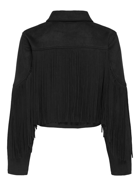 ONLY Faux Suede Fringe Jacket in Black