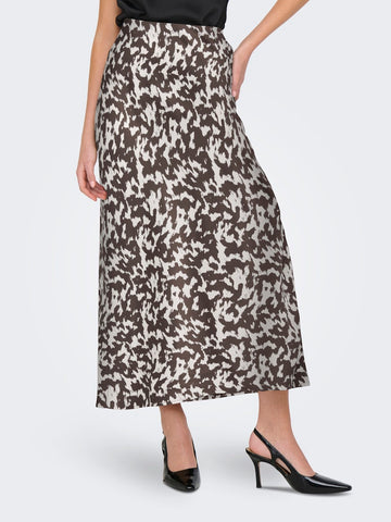 ONLY Patterned Satin Look Ankle Skirt in Brown
