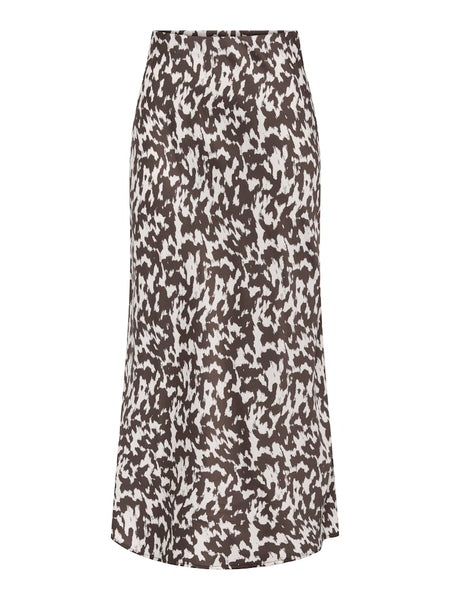 ONLY Patterned Satin Look Ankle Skirt in Brown