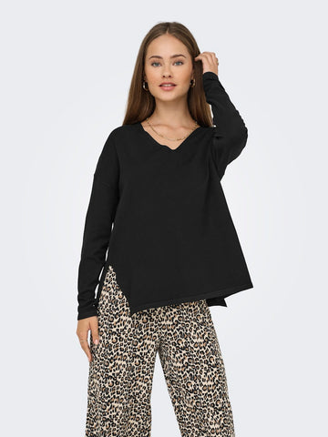 ONLY Oversized V-Neck Knit Top in Black