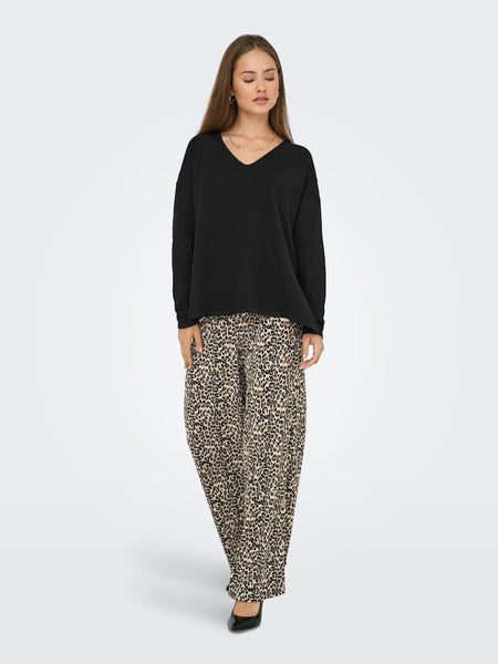 ONLY Oversized V-Neck Knit Top in Black