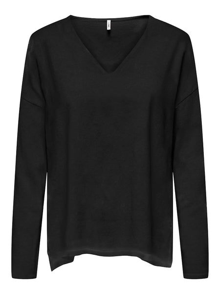 ONLY Oversized V-Neck Knit Top in Black