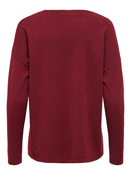 ONLY Oversized V-Neck Knit Top in Maroon