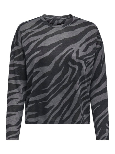 ONLY Long Sleeve Zebra Print Top in Grey