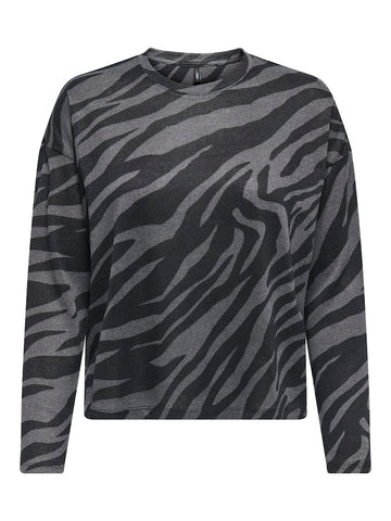 ONLY Long Sleeve Zebra Print Top in Grey