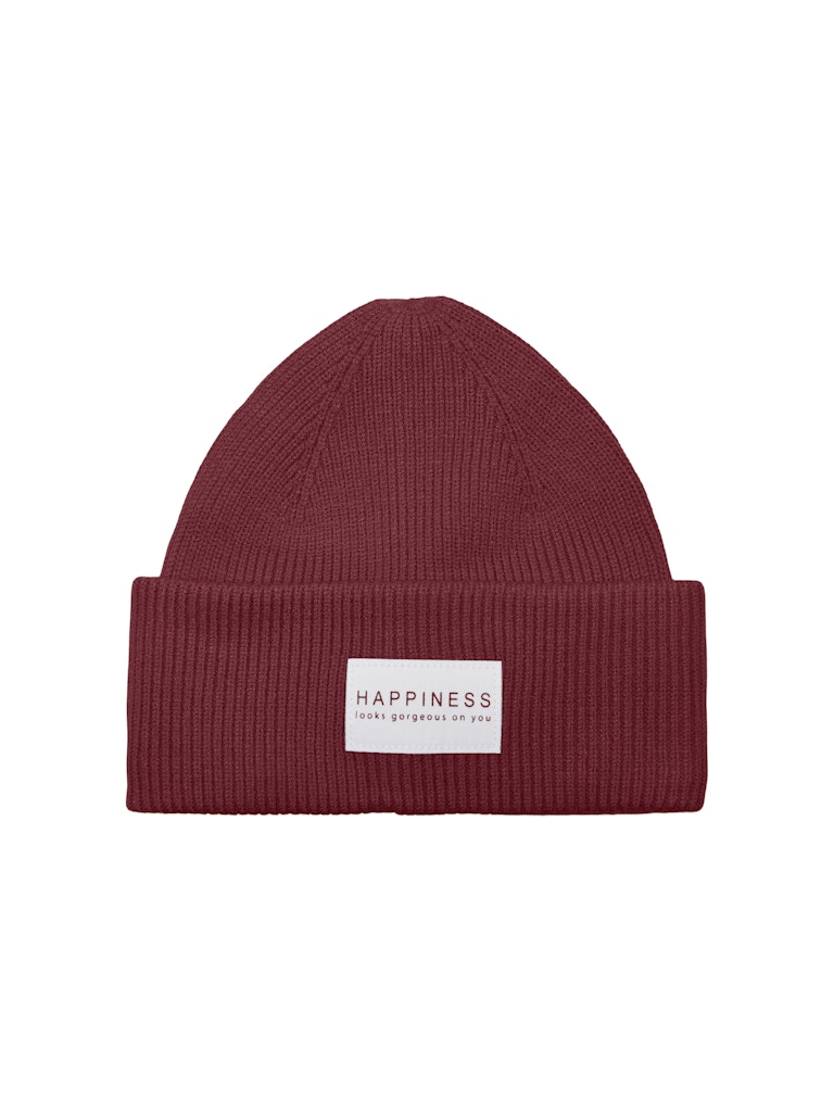 ONLY Knitted "Happiness" Beanie in Maroon