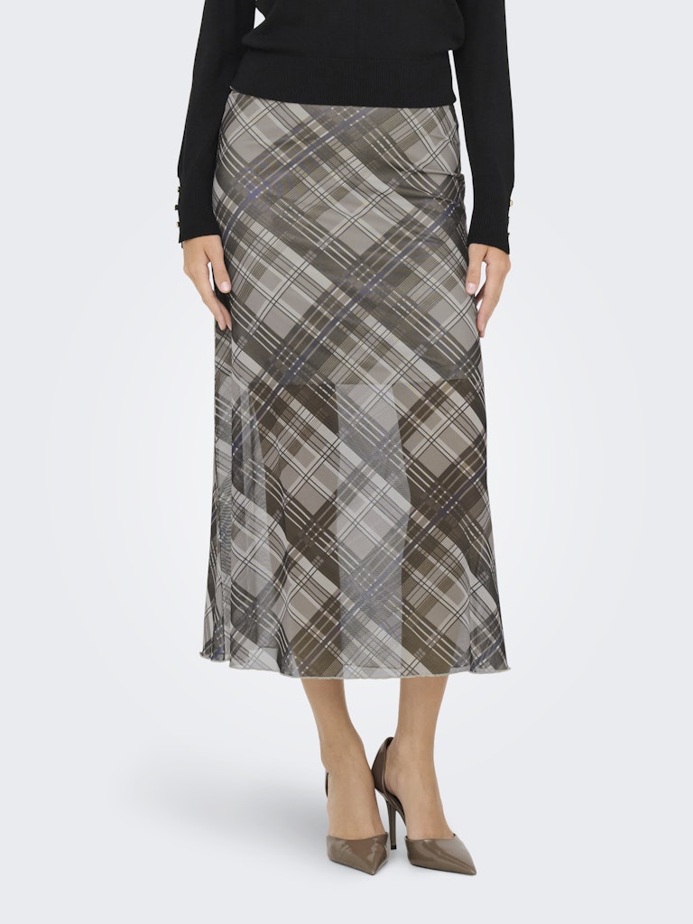 ONLY Checked Mesh Skirt in Brown
