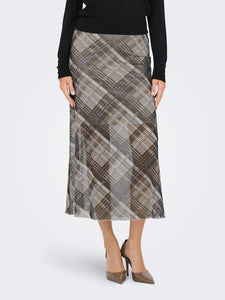 ONLY Checked Mesh Skirt in Brown
