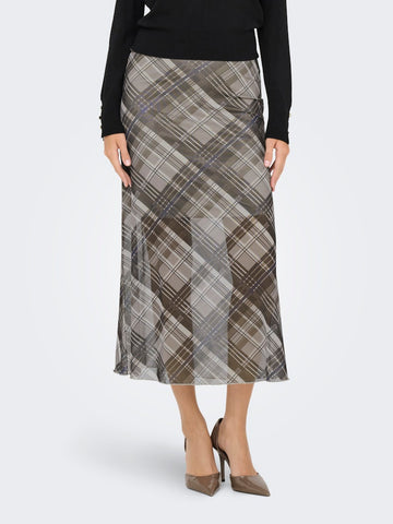 ONLY Checked Mesh Skirt in Brown