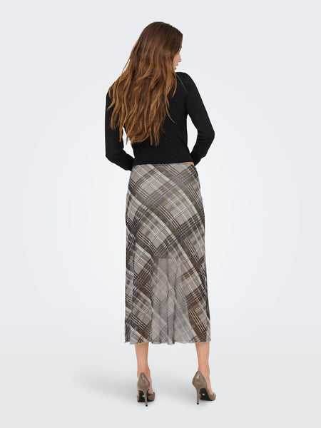 ONLY Checked Mesh Skirt in Brown