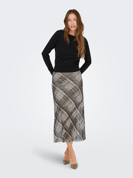 ONLY Checked Mesh Skirt in Brown