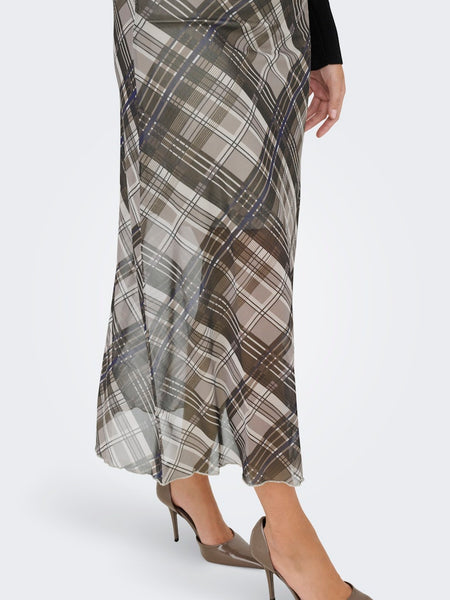 ONLY Checked Mesh Skirt in Brown