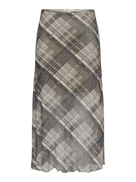 ONLY Checked Mesh Skirt in Brown