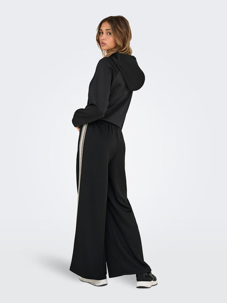 ONLY Side Stripe Wide Leg Joggers in Black