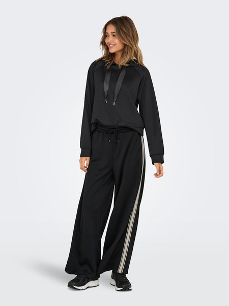 ONLY Side Stripe Wide Leg Joggers in Black