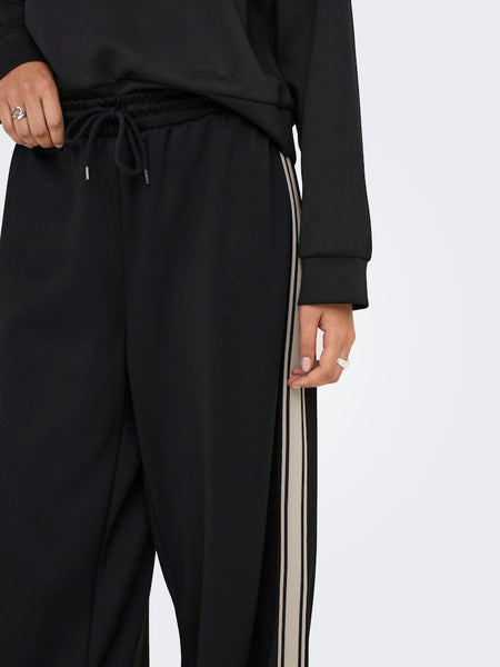 ONLY Side Stripe Wide Leg Joggers in Black