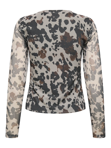 ONLY Cow Print Mesh Top Brown