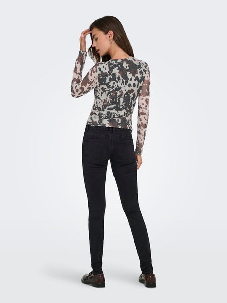 ONLY Cow Print Mesh Top Brown