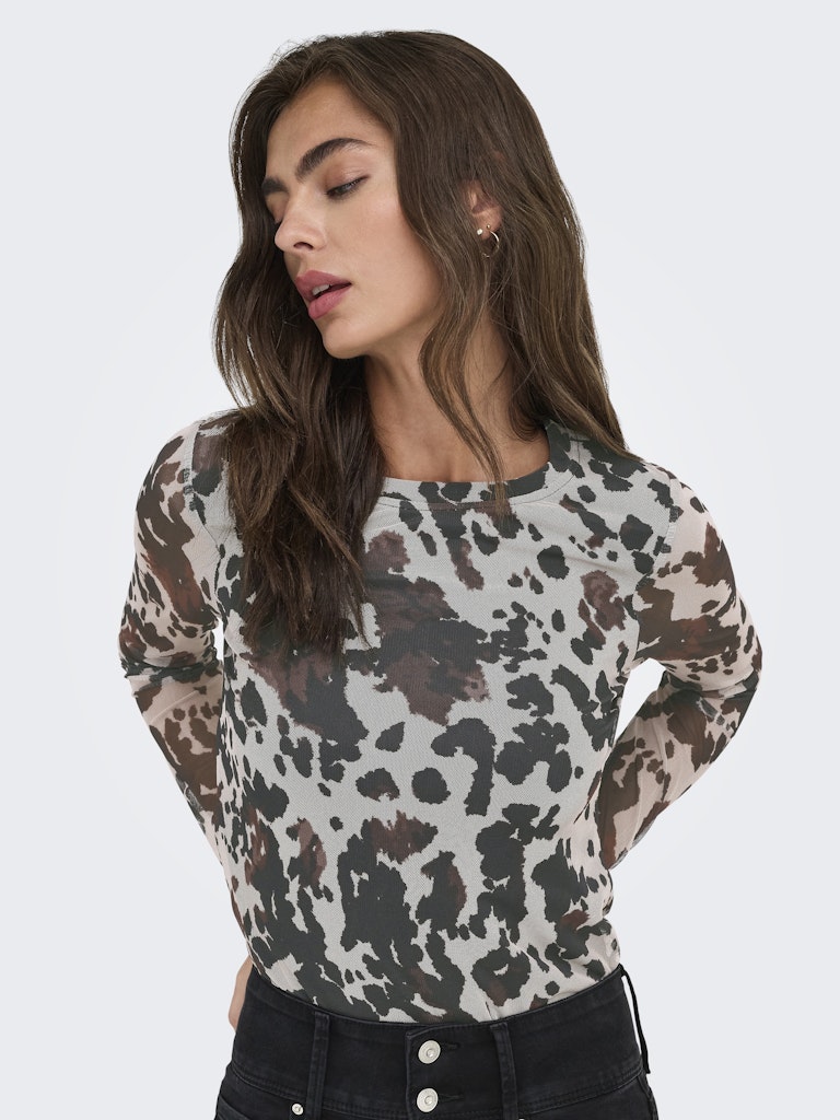 ONLY Cow Print Mesh Top Brown