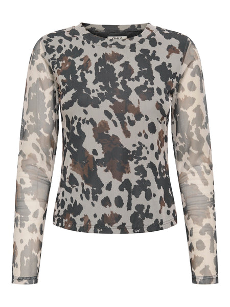 ONLY Cow Print Mesh Top Brown