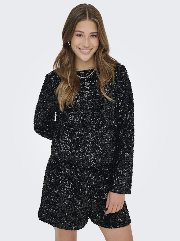 ONLY Sequin Long Sleeve Bow Back Top in Black