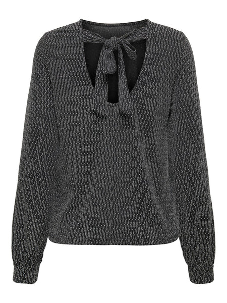 ONLY Harlequin Pattern Glitter Bow Back Top in Silver
