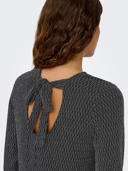 ONLY Harlequin Pattern Glitter Bow Back Top in Silver