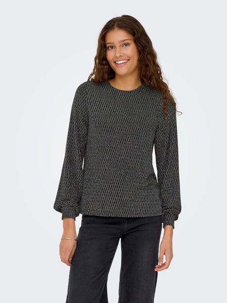 ONLY Harlequin Pattern Glitter Bow Back Top in Silver