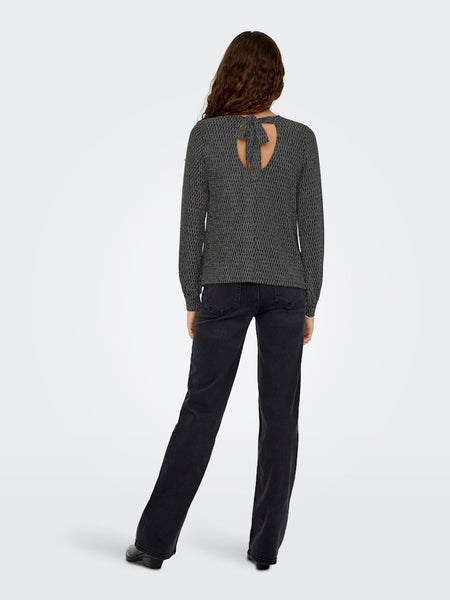 ONLY Harlequin Pattern Glitter Bow Back Top in Silver