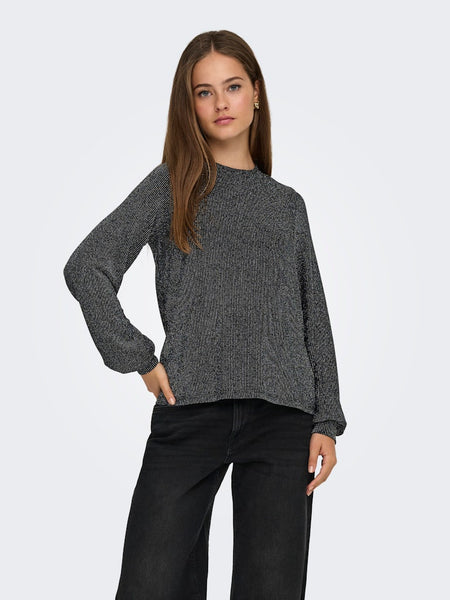 ONLY Striped Glitter Bow Back Top in Silver