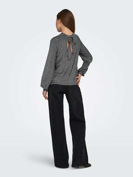 ONLY Striped Glitter Bow Back Top in Silver