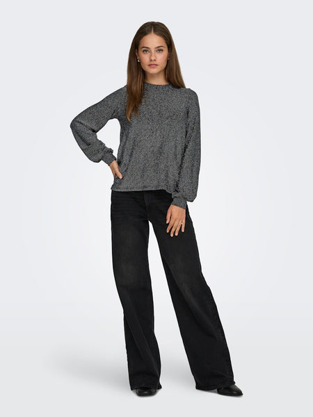 ONLY Striped Glitter Bow Back Top in Silver