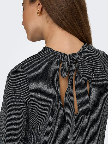 ONLY Striped Glitter Bow Back Top in Silver