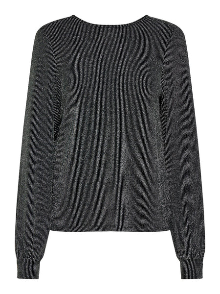 ONLY Striped Glitter Bow Back Top in Silver