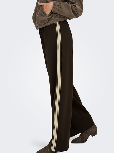 ONLY Side Stripe Wide Leg Joggers in Brown