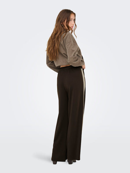 ONLY Side Stripe Wide Leg Joggers in Brown