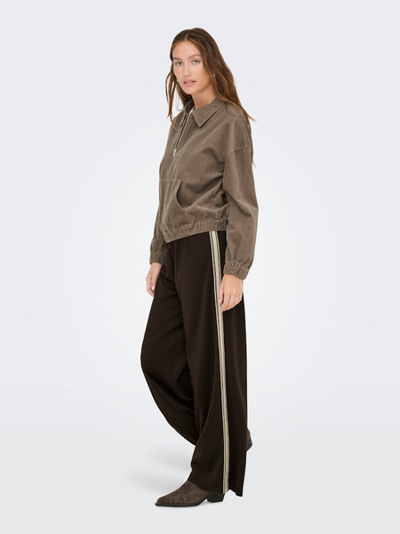 ONLY Side Stripe Wide Leg Joggers in Brown