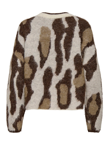 ONLY Animal Print Jacquard Jumper in Beige