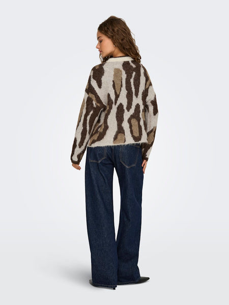 ONLY Animal Print Jacquard Jumper in Beige